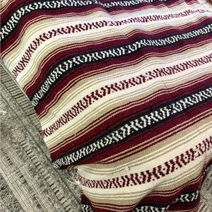 Striped Red Black Blanket serape wool warm beach camping fringe Mexican